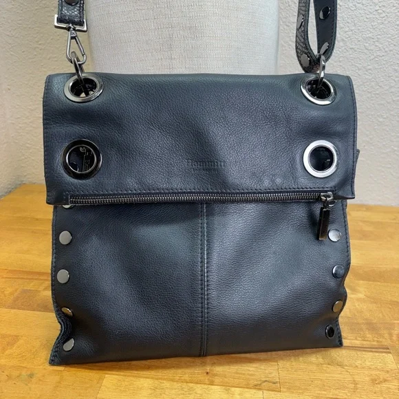 Hammitt Montana Large Reversible Crossbody Black Snake & Pebbled Leather - Picture 1 of 14